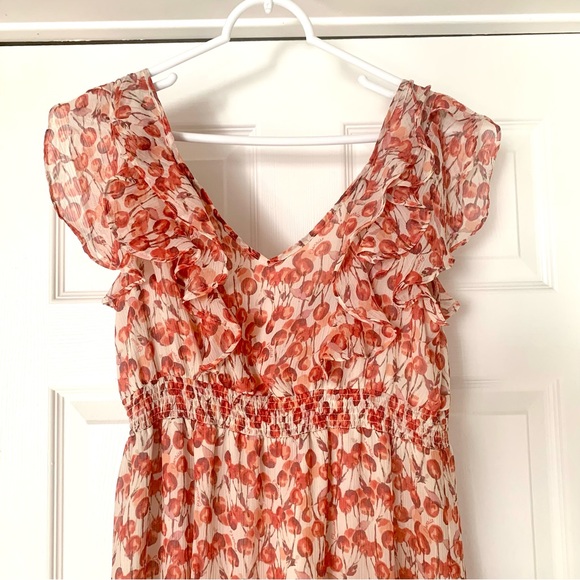 LC Lauren Conrad Cherry Print Maxi Dress Ruffle Trim 8 - Picture 4 of 9